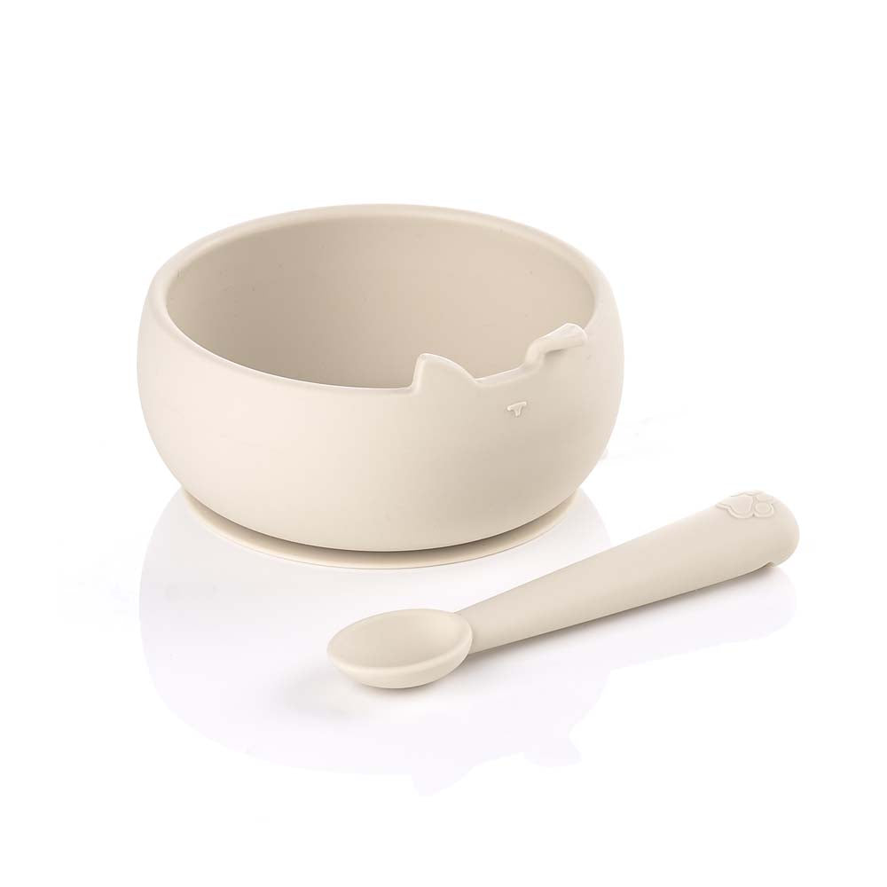 JANE Silikonska posuda za hranjenje + žlica, Sand Default Title