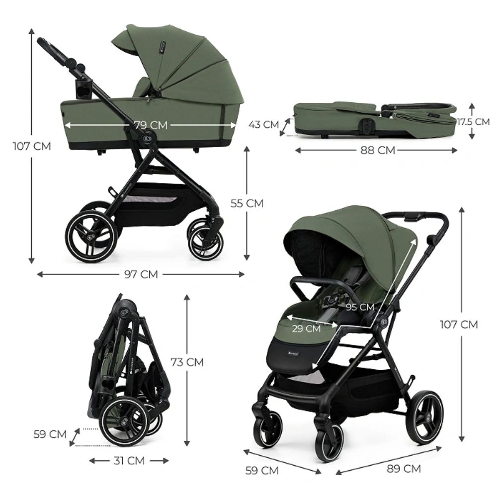 Kinderkraft dječja kolica Yoxi MINK PRO 3u1, Mystic Green