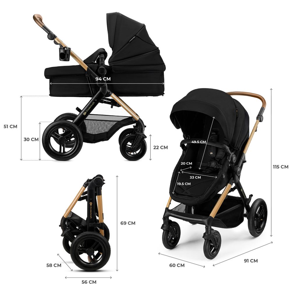 Kinderkraft Kolica Moov 2 XL 3u1 MINK PRO, Pure Black