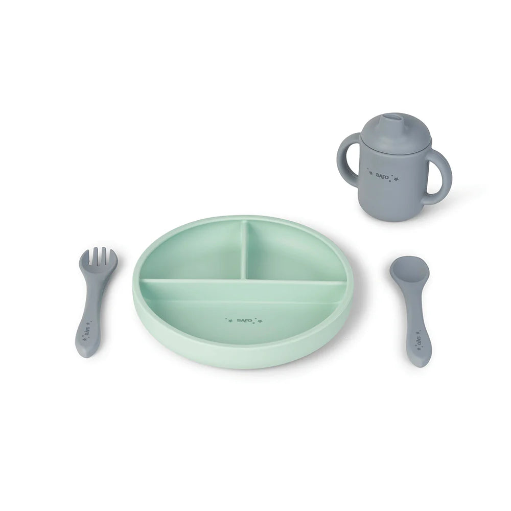 Silikonski set za jelo Food & Fun - Mint