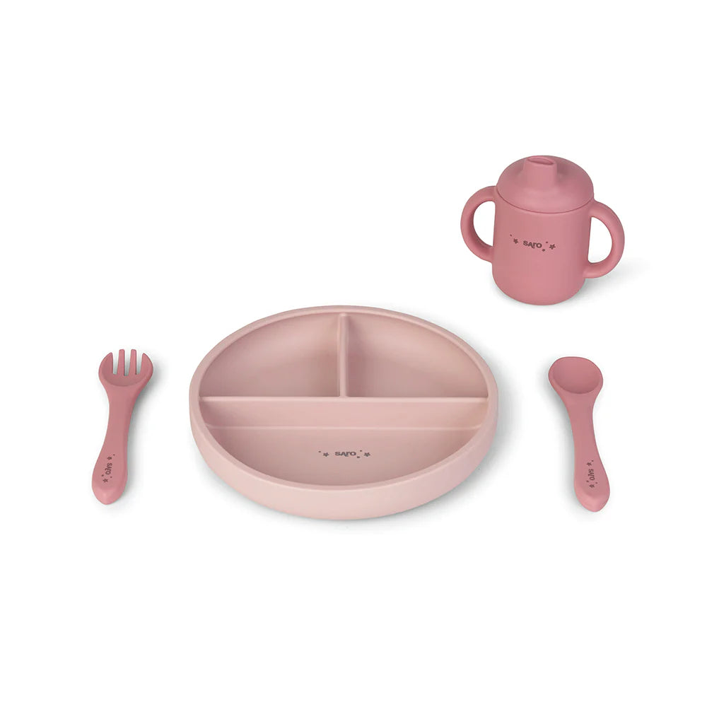 Silikonski set za jelo Food & Fun - Pink