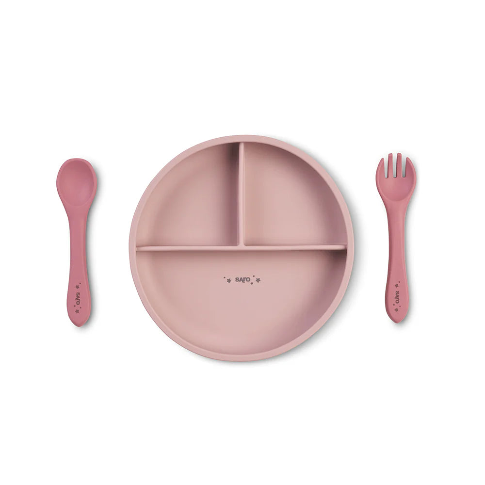 Silikonski set za jelo Food & Fun - Pink