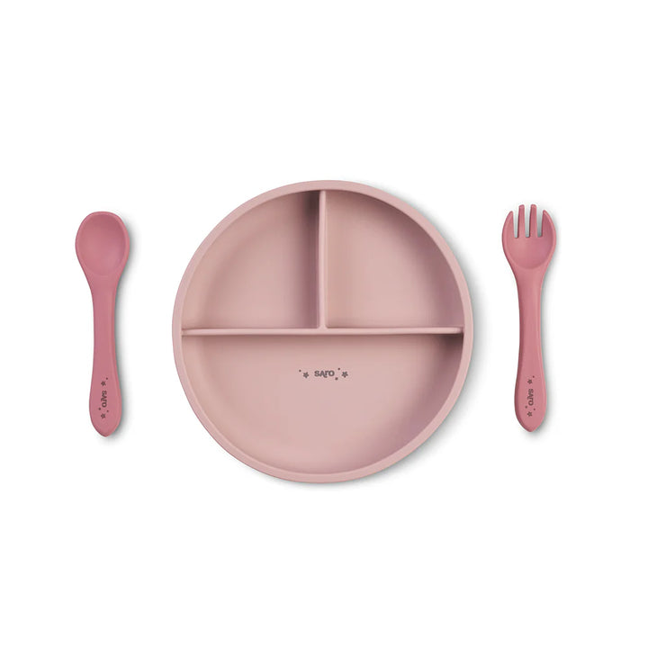Silikonski set za jelo Food & Fun - Pink