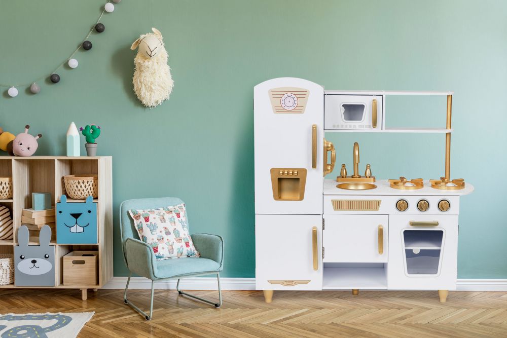 Ecotoys® Drvena kuhinja za djecu - Bijelo Zlatna