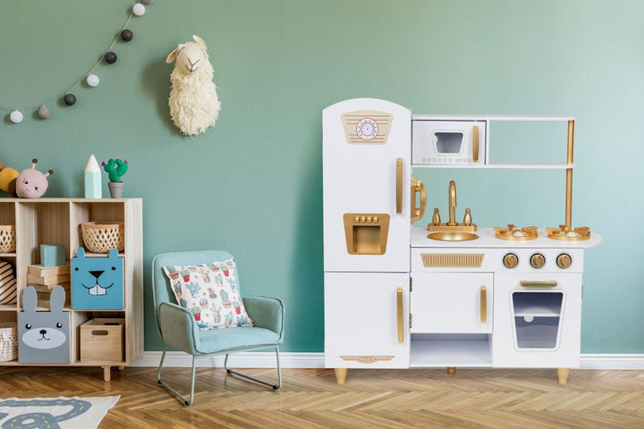 Ecotoys® Drvena kuhinja za djecu - Bijelo Zlatna