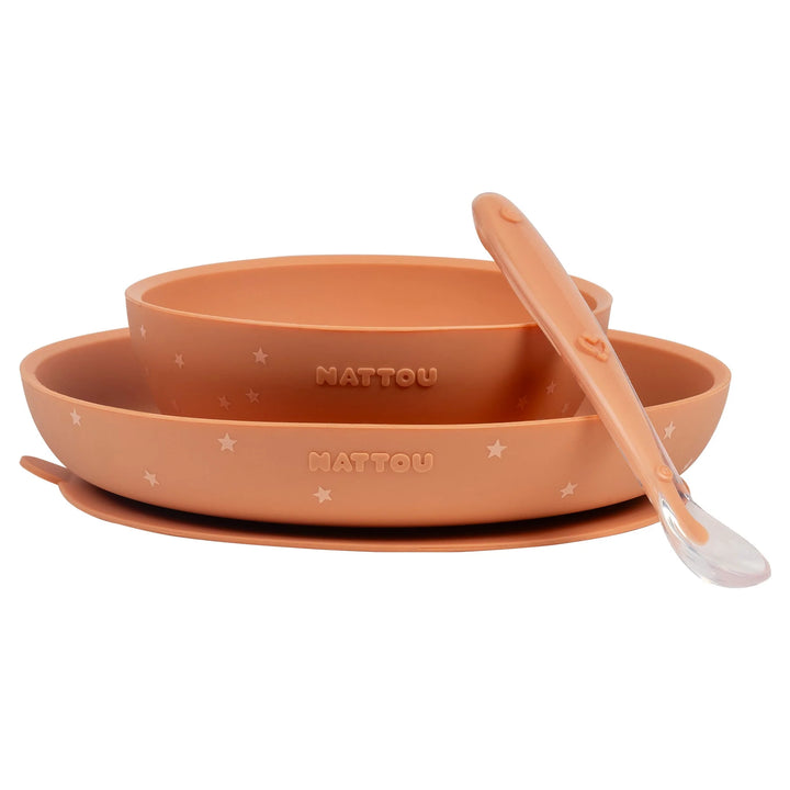 Dječji set posuđa od silikona 3 dijela - terracotta &amp; stars