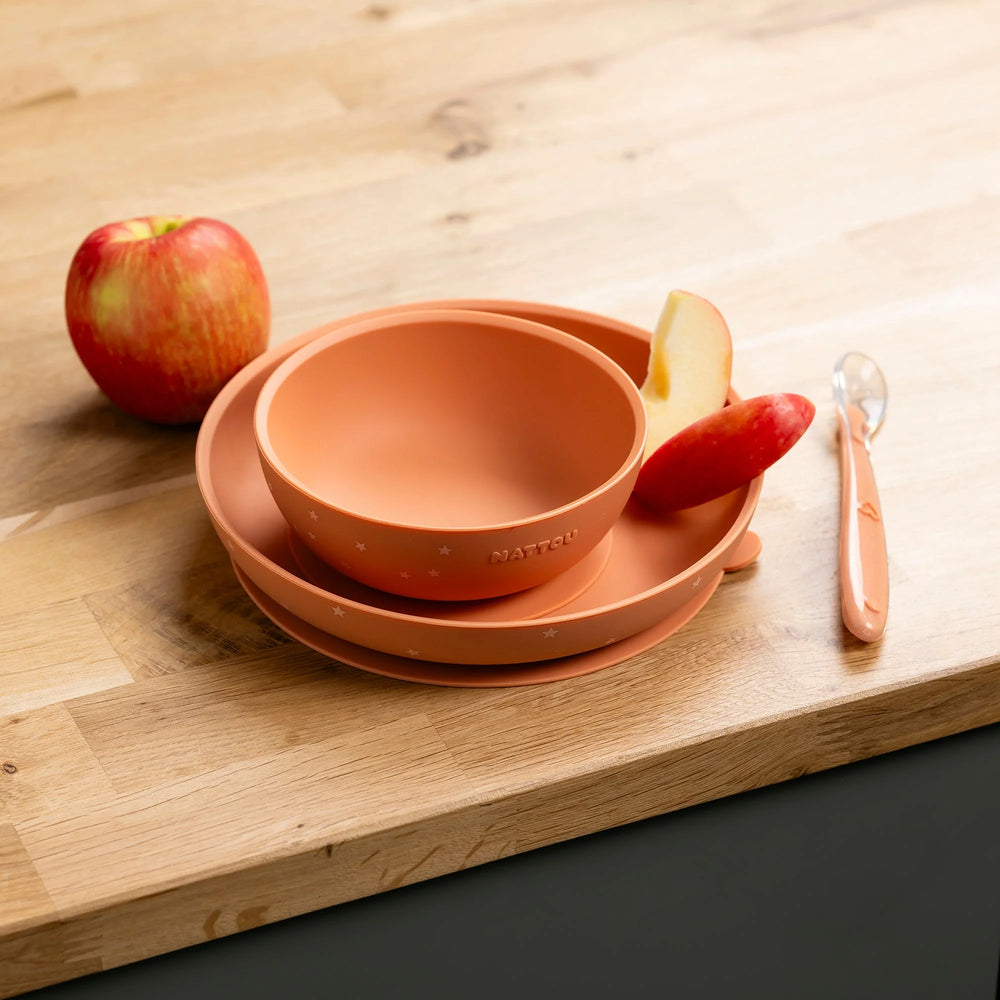 Dječji set posuđa od silikona 3 dijela - terracotta & stars