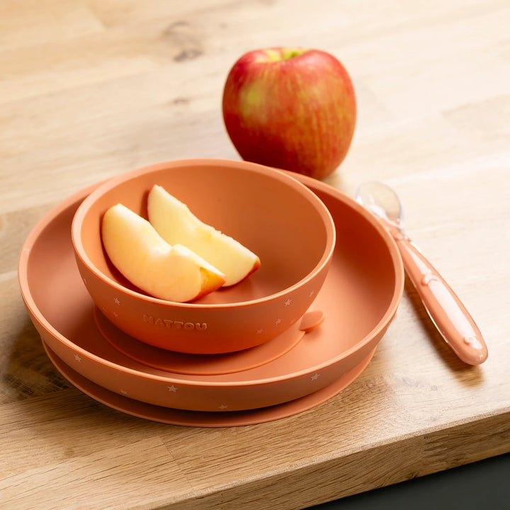 Dječji set posuđa od silikona 3 dijela - terracotta &amp; stars