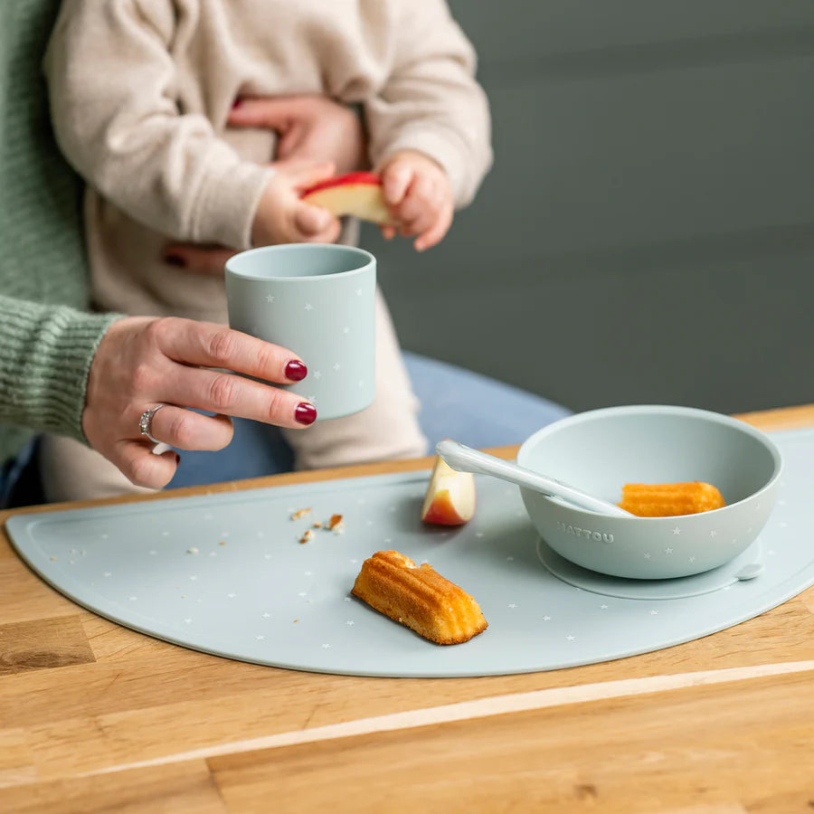 Dječji set posuđa od silikona 4 dijela - green and stars