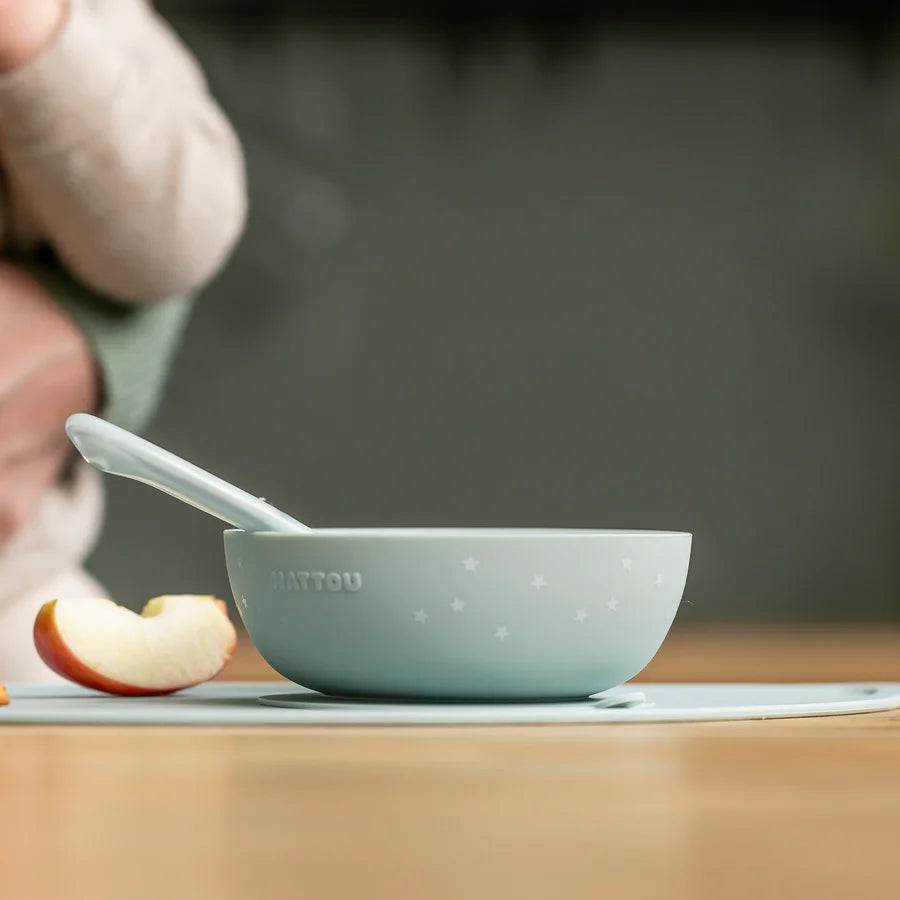 Dječji set posuđa od silikona 4 dijela - green and stars