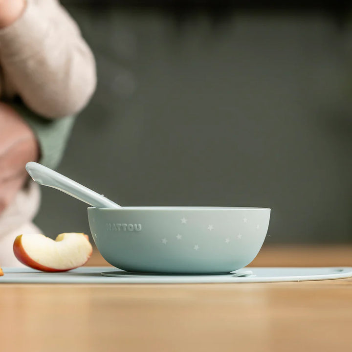 Dječji set posuđa od silikona 4 dijela - green and stars