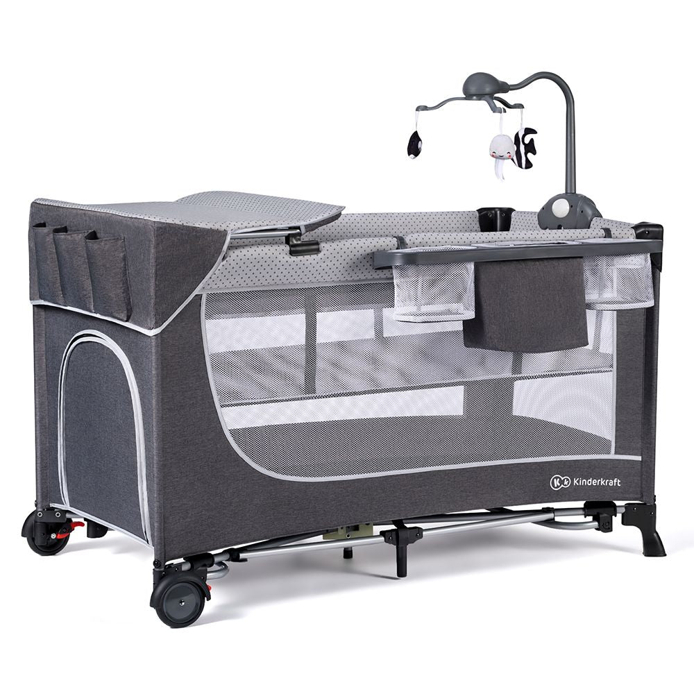 Kinderkraft Putni krevetić LEODY, siva s dodacima