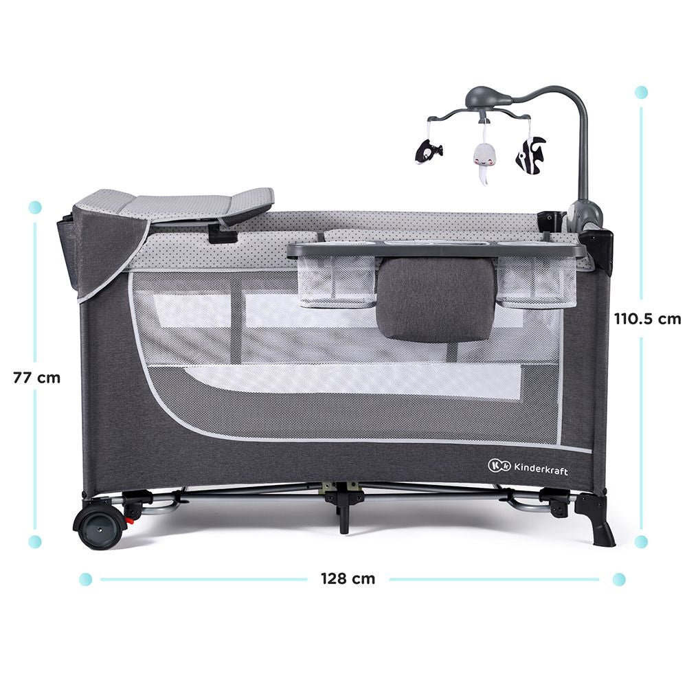 Kinderkraft Putni krevetić LEODY, siva s dodacima